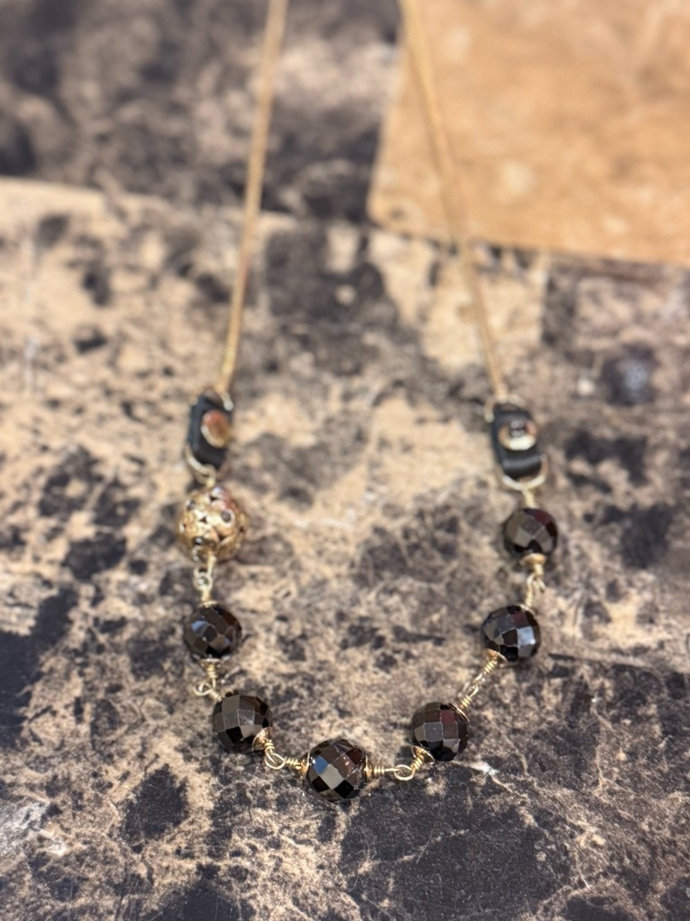 Henri Bendel Black Leather & Faceted Gemstone Snake Chain Necklace - Picture 3 of 10